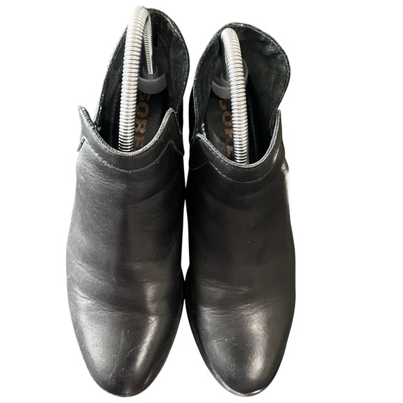 Sorel Shoes - Sorel Lolla Cut-Out Black Leather Ankle Boots Women Stacked Heel Booties SZ 8.5
